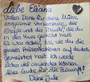 Handgeschriebene Dankeskarte von Jule (klicken zum Vergrößern)
