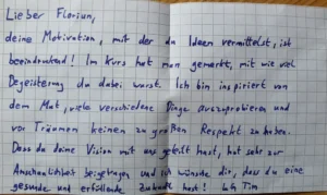 Handgeschriebene Dankeskarte von Tim (klicken zum Vergrößern)